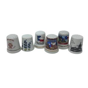 VTG Porcelain State of Texas Thimbles Lot of 6 Lone Star State Bluebonnets Flag